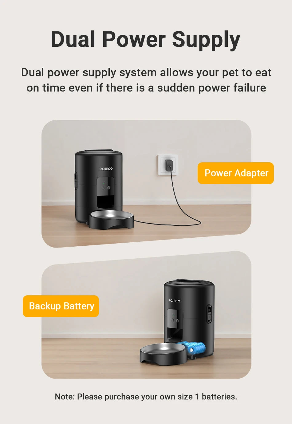 ROJECO 2L Automatic Pet Feeder Smart Cat Food Kibble Dispenser