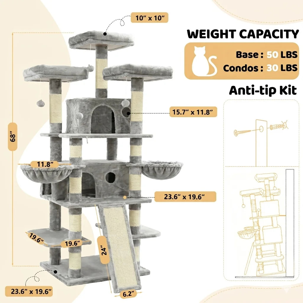 FOOWIN 173cm 68in Large Multi Level Cat Tree