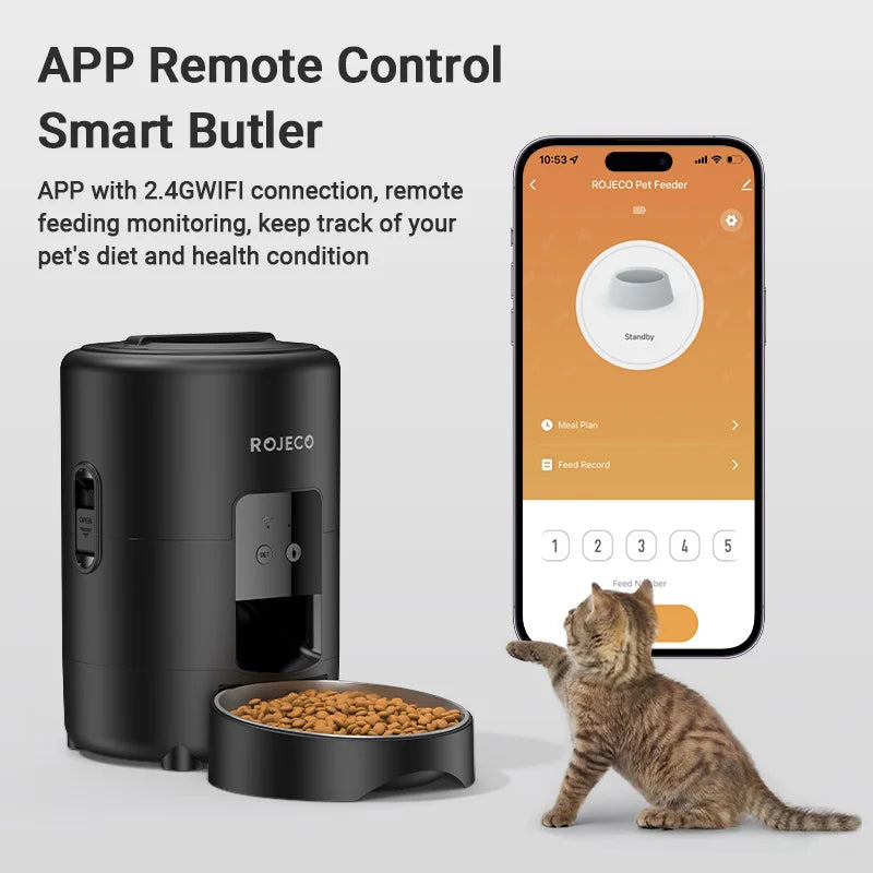 ROJECO 2L Automatic Pet Feeder Smart Cat Food Kibble Dispenser