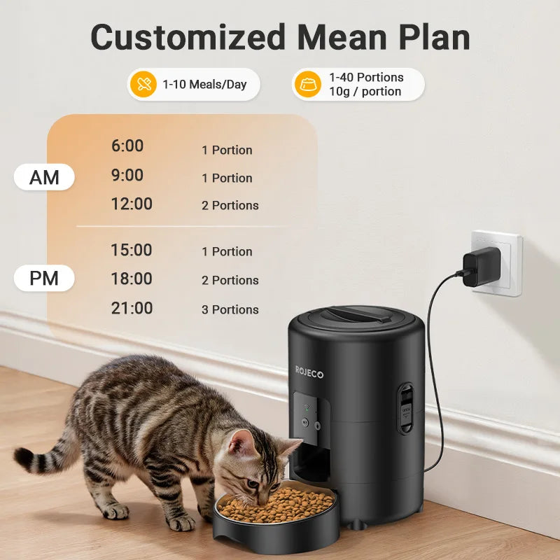 ROJECO 2L Automatic Pet Feeder Smart Cat Food Kibble Dispenser