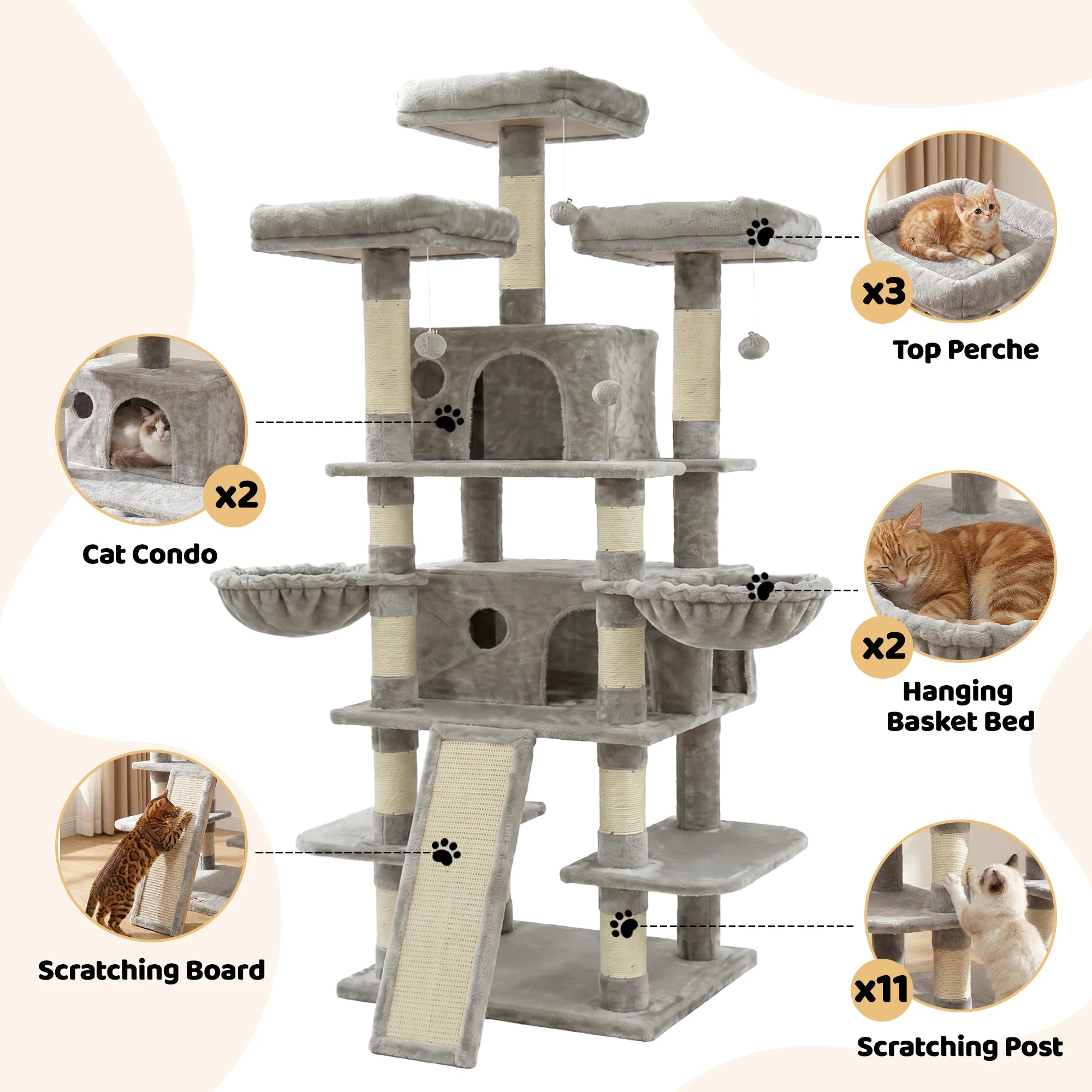 FOOWIN 173cm 68in Large Multi Level Cat Tree