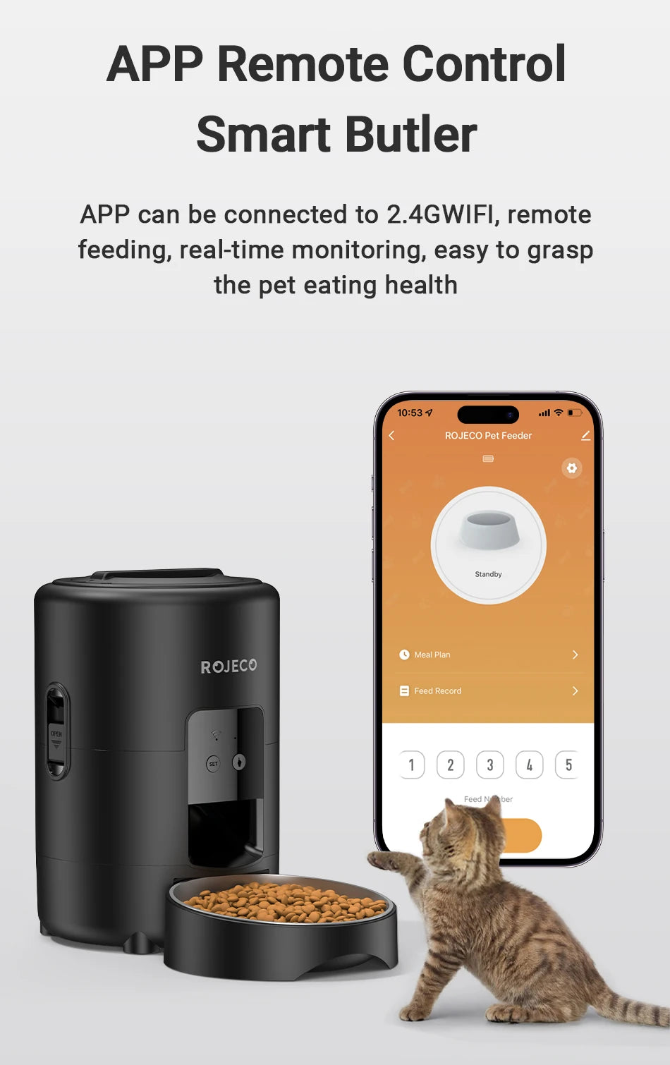 ROJECO 2L Automatic Pet Feeder Smart Cat Food Kibble Dispenser