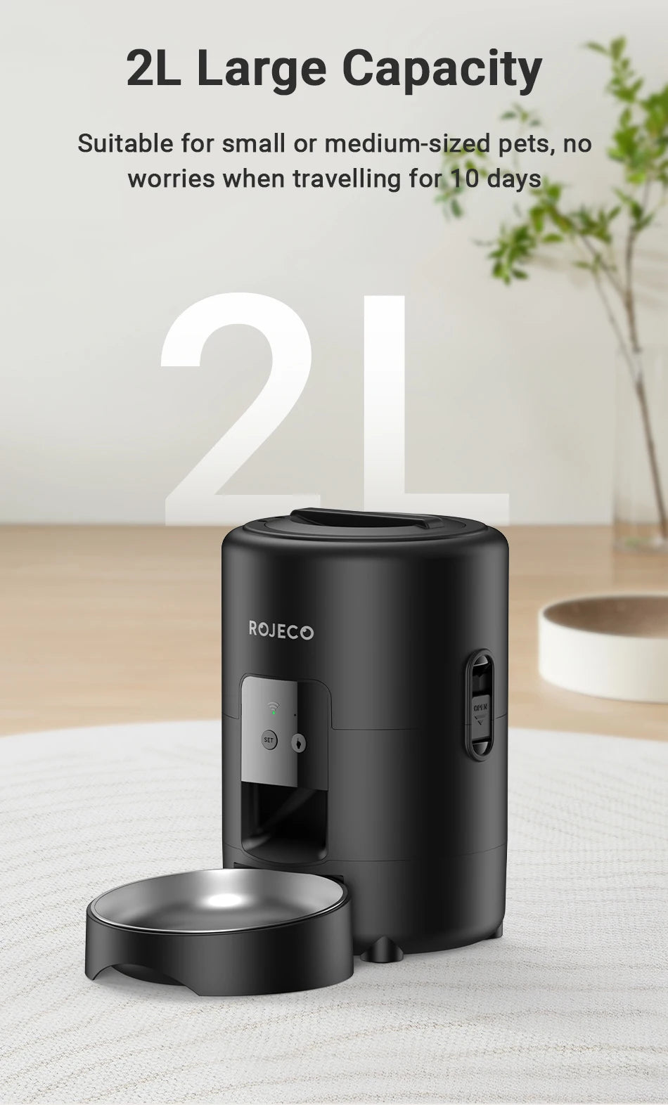 ROJECO 2L Automatic Pet Feeder Smart Cat Food Kibble Dispenser