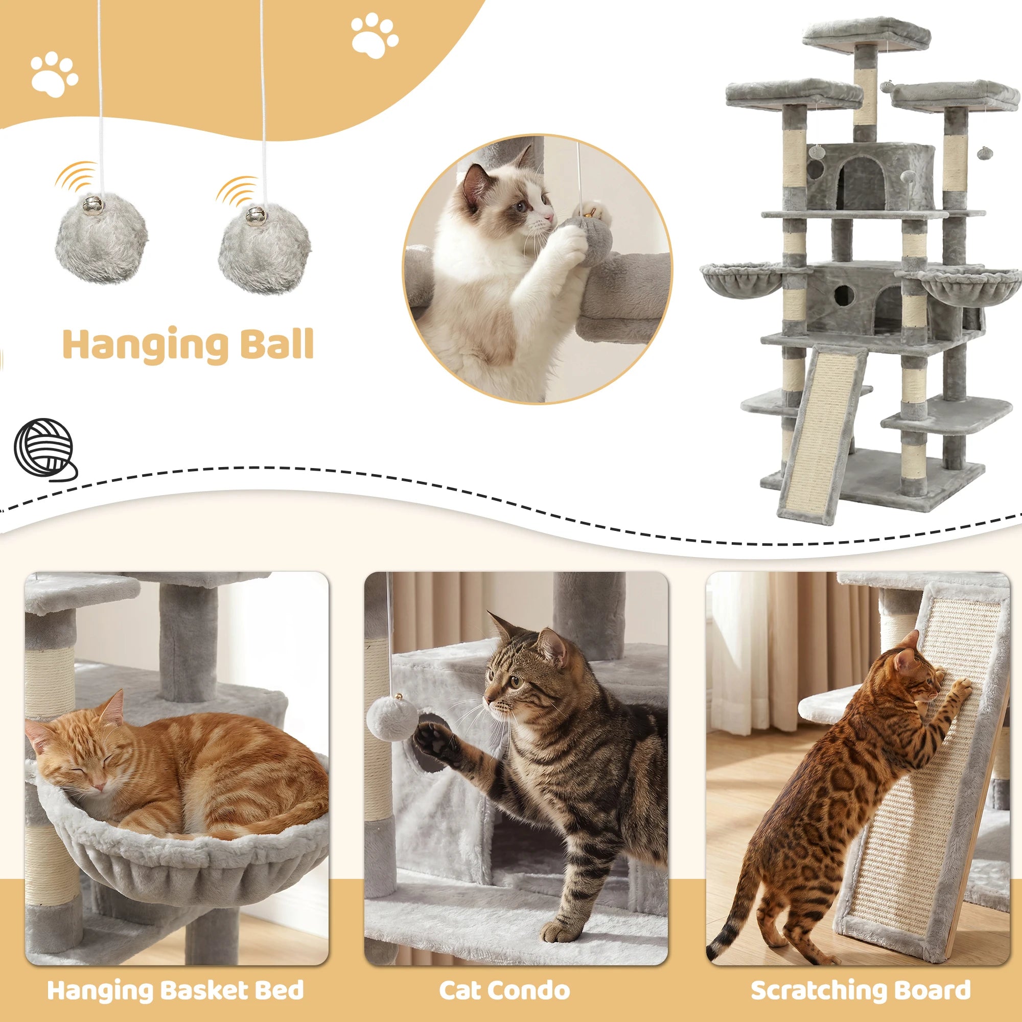 FOOWIN 173cm 68in Large Multi Level Cat Tree